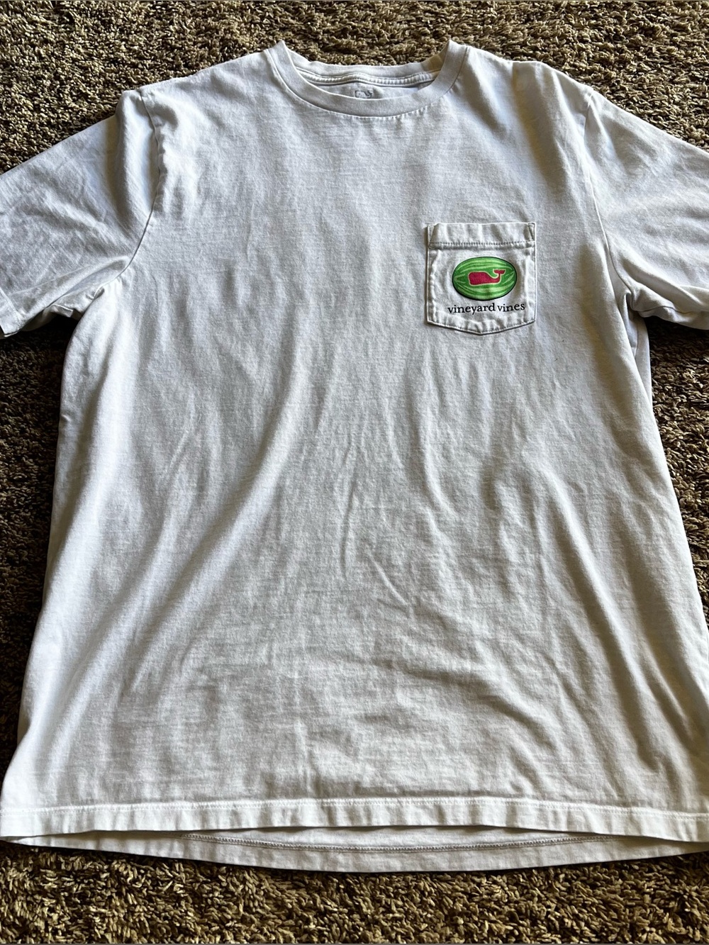 Men's Large Vineyard Vines White Pocket Tee with Green Whale Patch